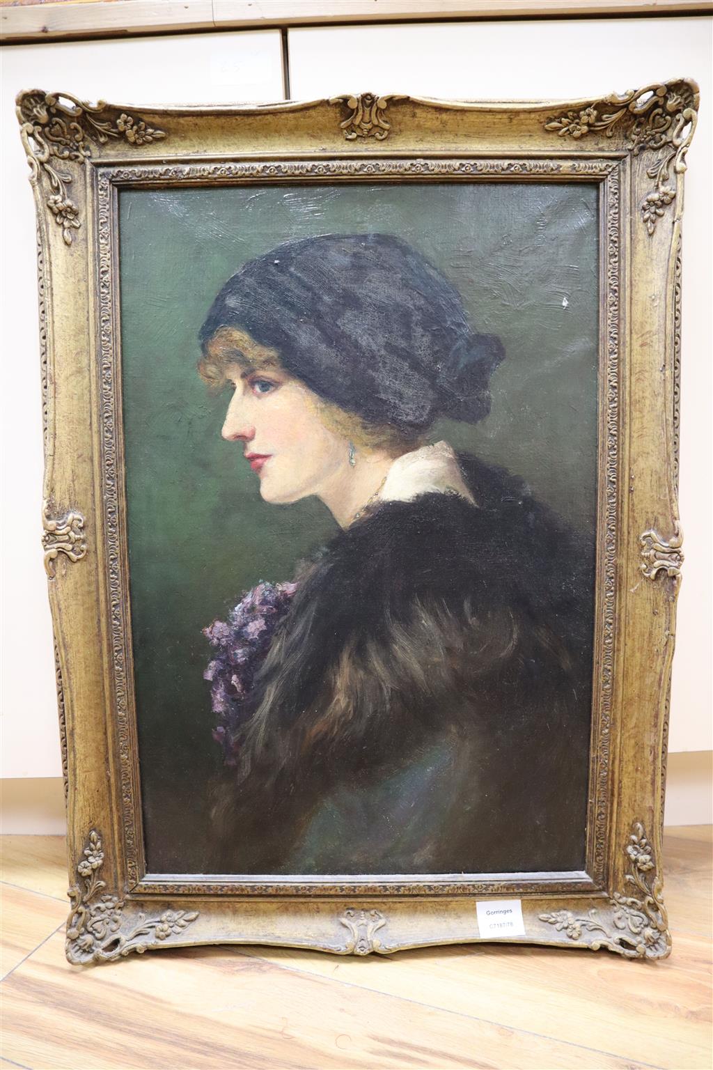 English School c.1900, oil on canvas, Portrait of a young woman, 59 x 39cm